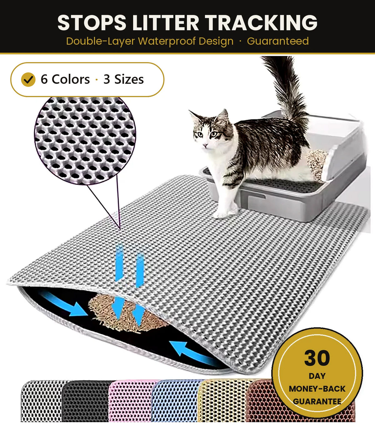 PawProof double-layer waterproof cat litter mat stops litter tracking - Silver Gray
