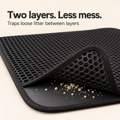 Two layers, less mess: PawProof mat traps loose litter between its honeycomb layers